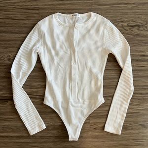 Misguided white button front ripped bodysuit